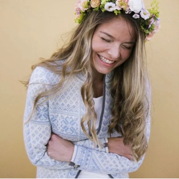 Dale of Norway Sunniva Sweater Baby Blue White Zip Up Cardigan Wool Fair Isle XL - Picture 2 of 11